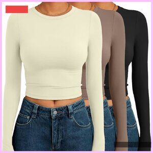 3 Pack Long Sleeve Crop Tops Slim Fitted Y2K Fashion Fall Outfits